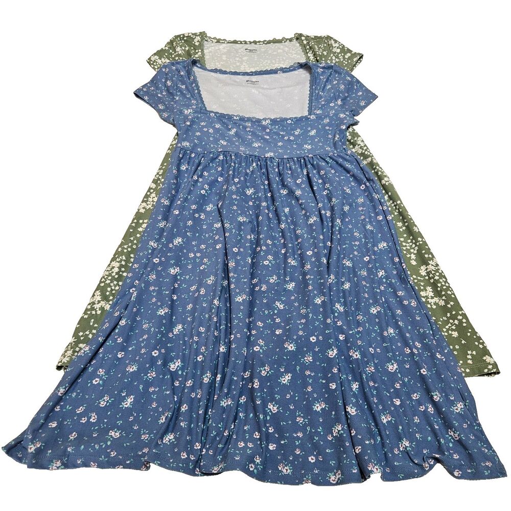NWT Lot of 2 Babydoll Tier Dresses 1 Blue 1 Green SZ S (4-6) Recycled Polyester